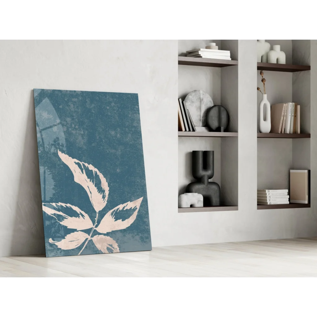 Stunning teal leaf wall art canvas print for modern homes