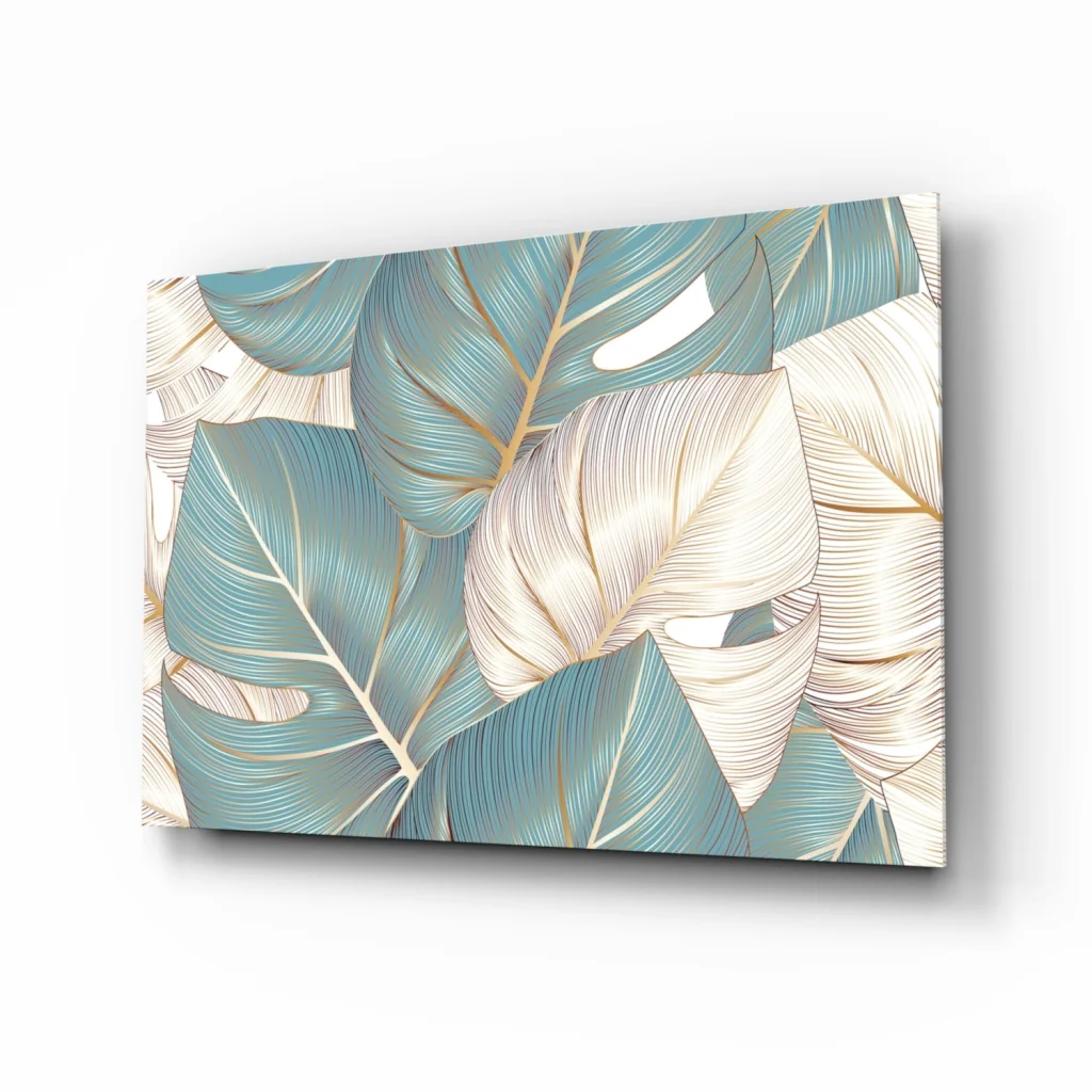 Tropical Teal Gold Leaf Canvas Wall Art | Insigneart USA | vintageantiquesgifts.com
