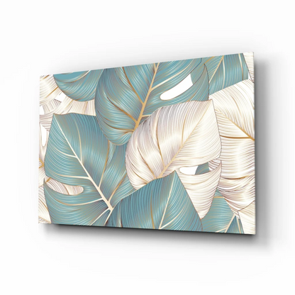 Tropical Teal Gold Leaf Canvas Wall Art | Insigneart USA | vintageantiquesgifts.com