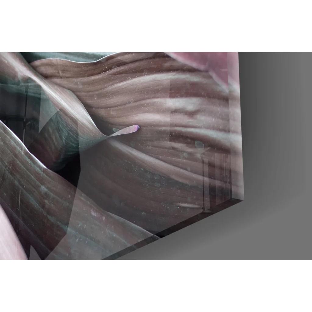 Layered leaves glass wall art with swirling brown gray marbled patterns