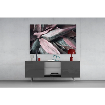 Modern pink and teal layered leaves glass wall art print