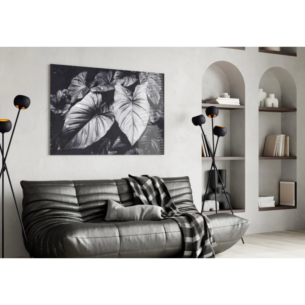 Tropical Leaves Black and White Canvas Wall Art | Contemporary Home Wall Art | vintageantiquesgifts.com