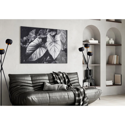 Tropical Leaves Black and White Canvas Wall Art | Contemporary Home Wall Art | vintageantiquesgifts.com