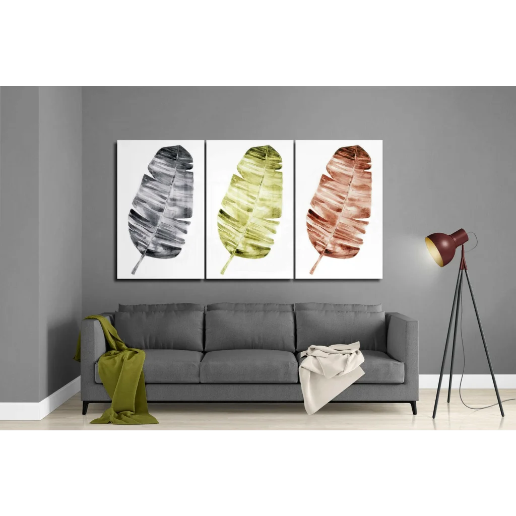 Tropical Leaf Canvas Wall Art Set in Metallic Tones | Modern Wall Art Decor | vintageantiquesgifts.com
