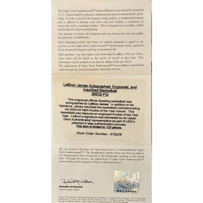 LeBron James autographed NBA rookie basketball, 2013-04 edition