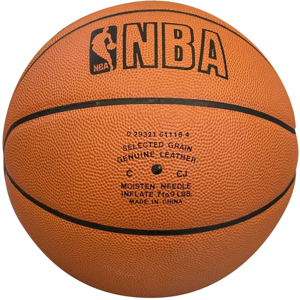 LeBron James autographed NBA rookie basketball with orange leather texture