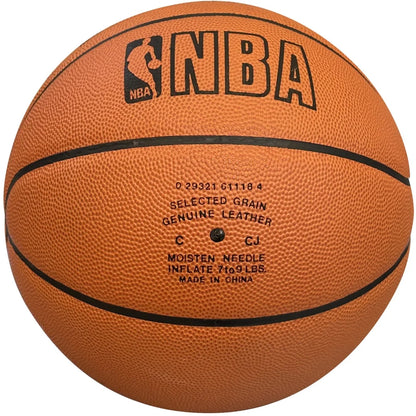 LeBron James autographed NBA rookie basketball with orange leather texture