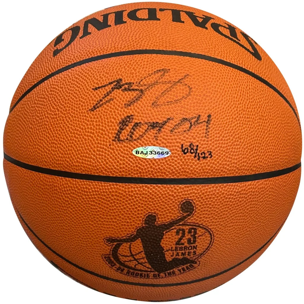LeBron James autographed NBA rookie Spalding basketball with ROY emblem