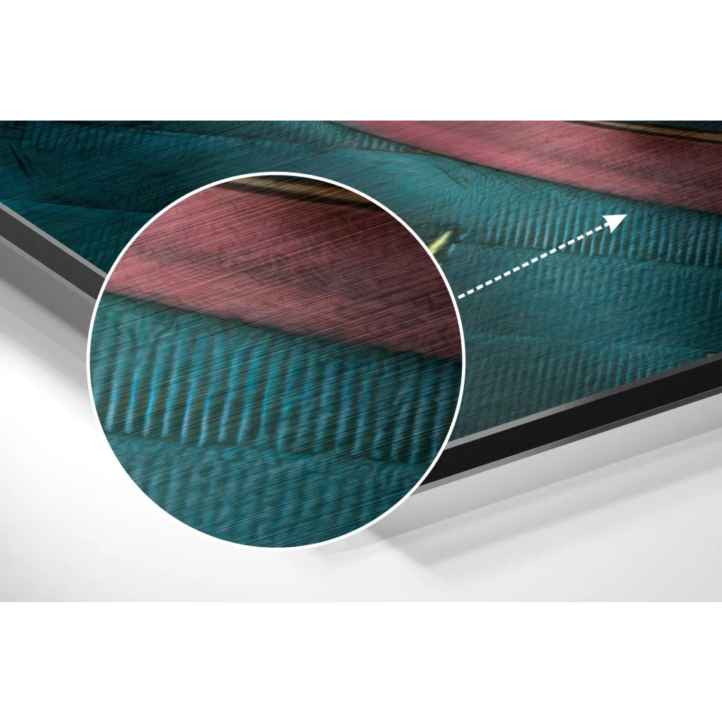 Teal and maroon ribbed fabric on brushed aluminium dibond art