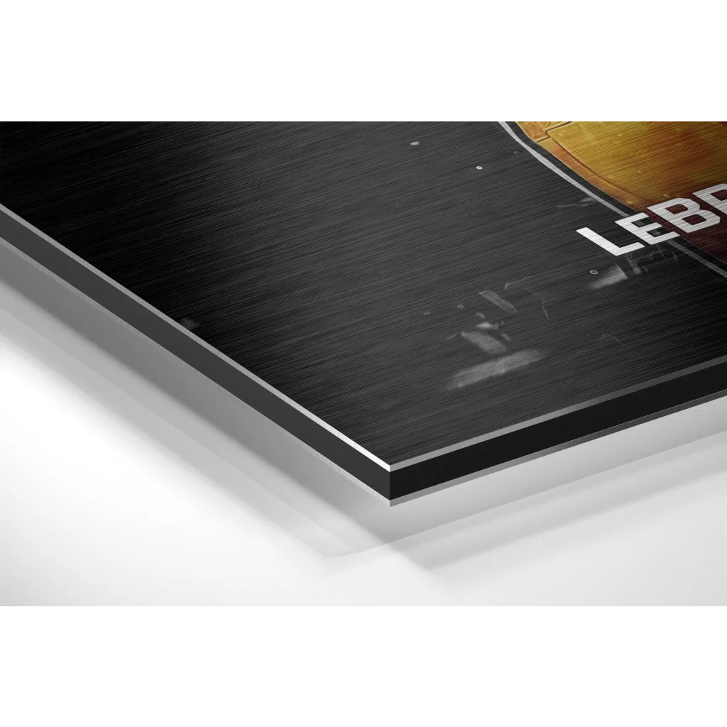 Glass Wall Art LeBron James Lakers jersey on brushed aluminium dibond print