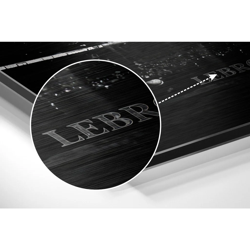 Lebr engraved silver on black brushed aluminium dibond wall art