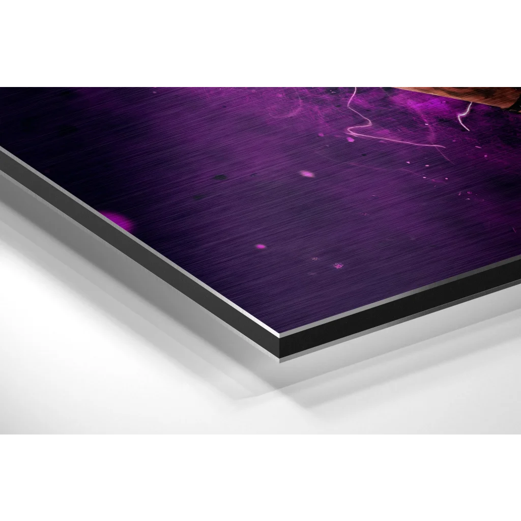 Purple metallic abstract art on brushed aluminium dibond