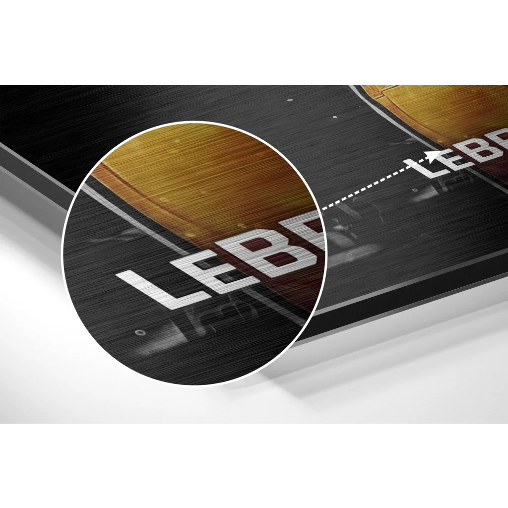 LeBron James Lakers jersey on brushed aluminium dibond poster