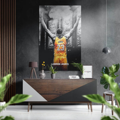 LeBron James Lakers jersey poster on brushed aluminium dibond