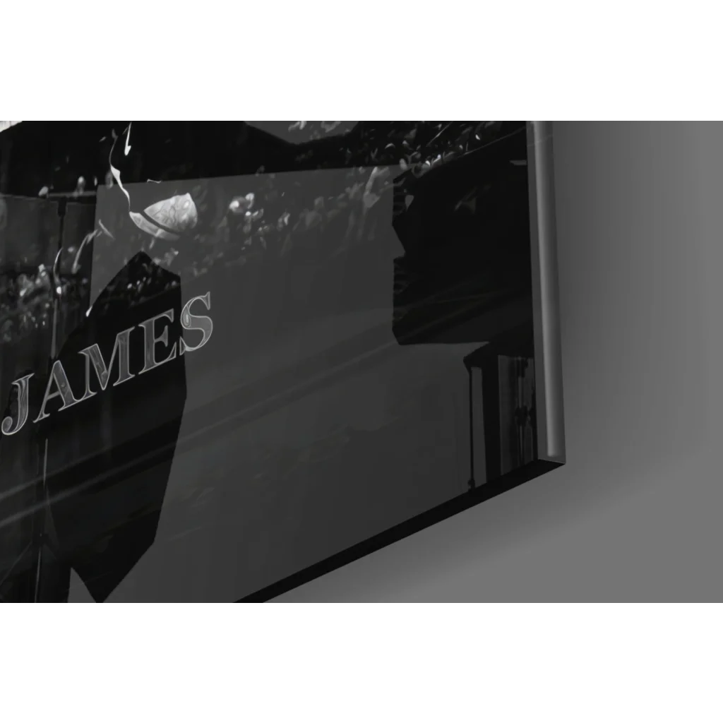 LeBron James king glass wall art with distorted mirror reflection