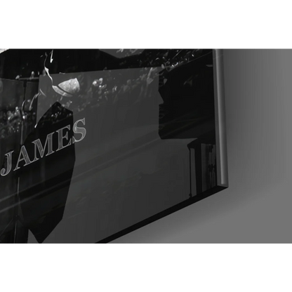 LeBron James king glass wall art with distorted mirror reflection