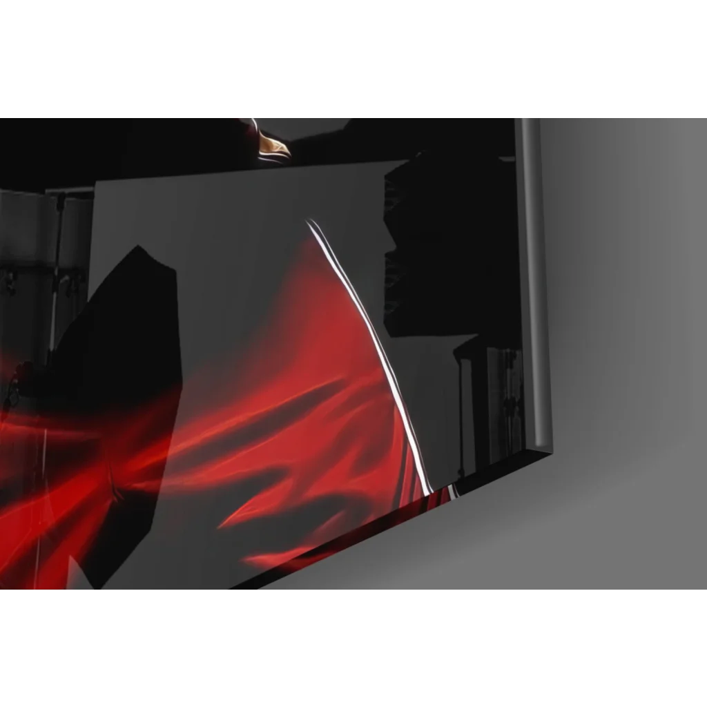 Sleek red black digital display on King Basketball Player glass wall art