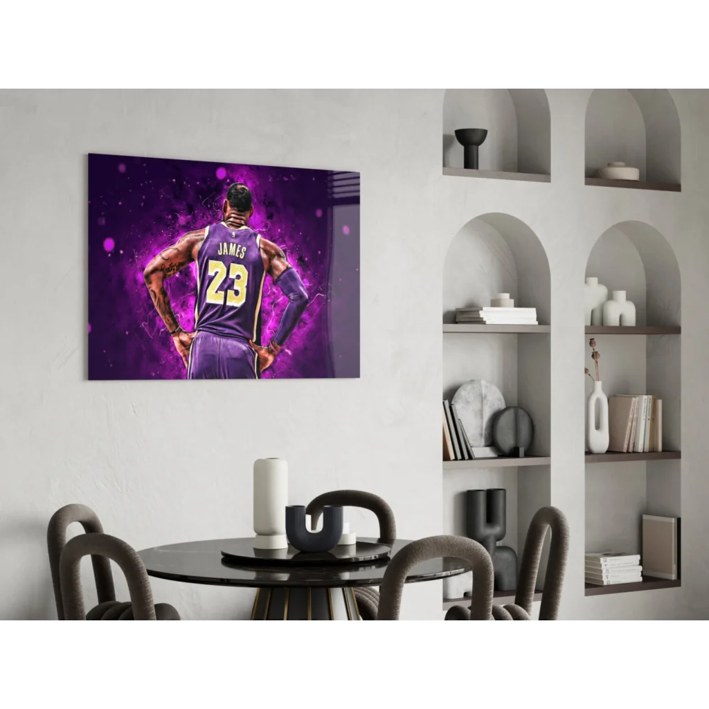 Vibrant LeBron James Lakers 23 wall art canvas print in purple gold