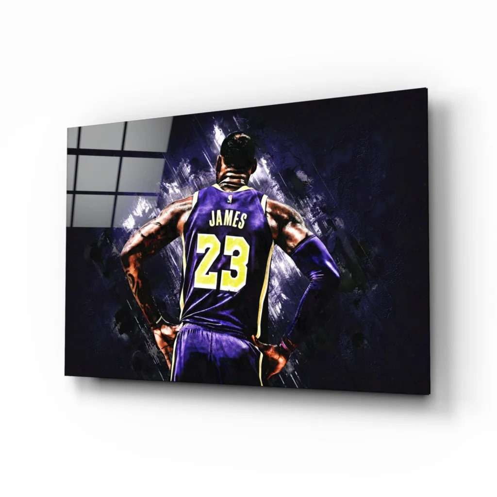 LeBron James Lakers 23 Jersey Glass Wall Art Canvas Print | Insigneart USA | vintageantiquesgifts.com