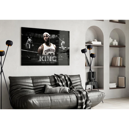 LeBron James king glass wall art Cavaliers print in black-and-white frame