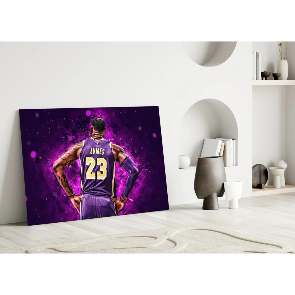 LeBron James Lakers 23 Canvas Wall Art Purple Gold Print | Modern Wall Art Decor | vintageantiquesgifts.com