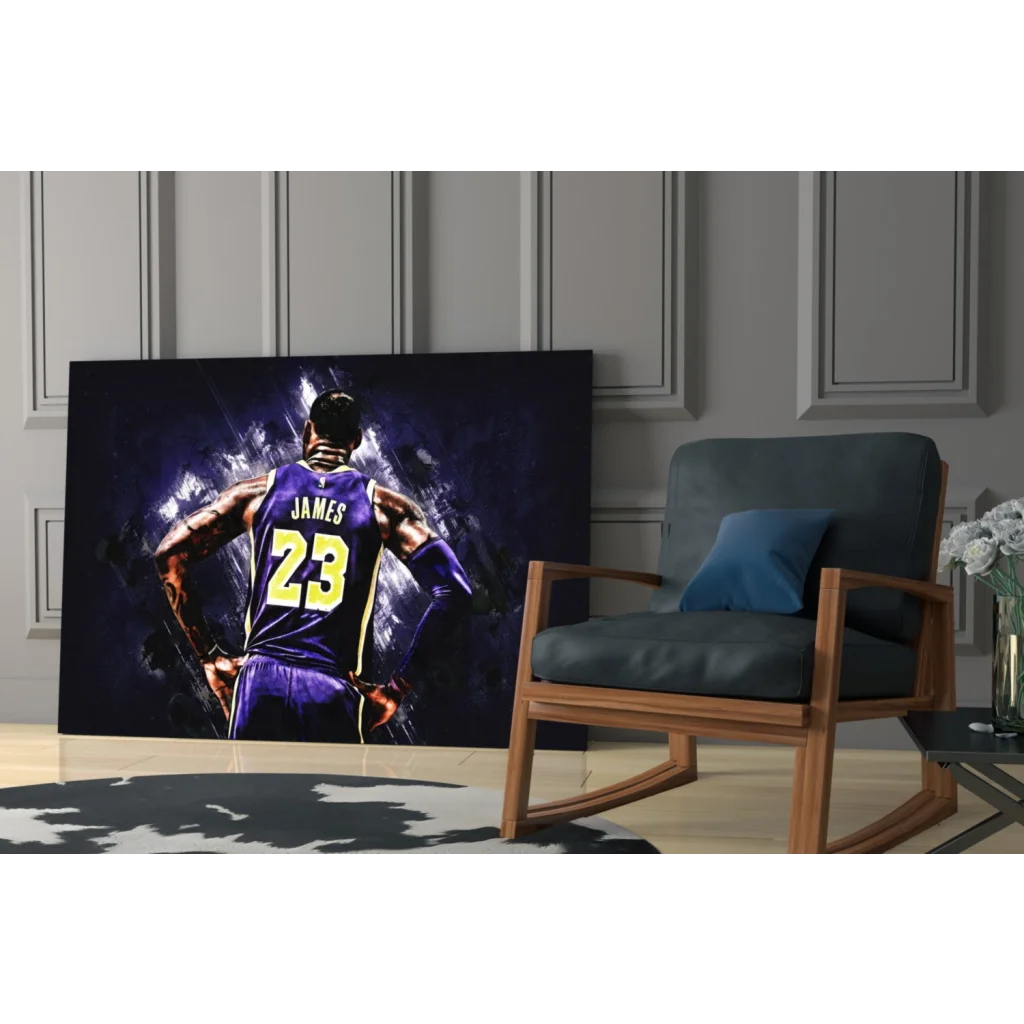 LeBron James dynamic Lakers 23 jersey glass wall art canvas print