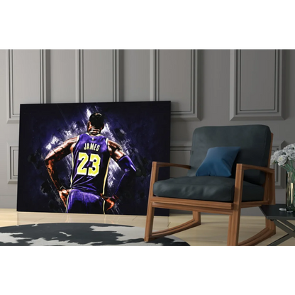 LeBron James dynamic Lakers 23 jersey glass wall art canvas print