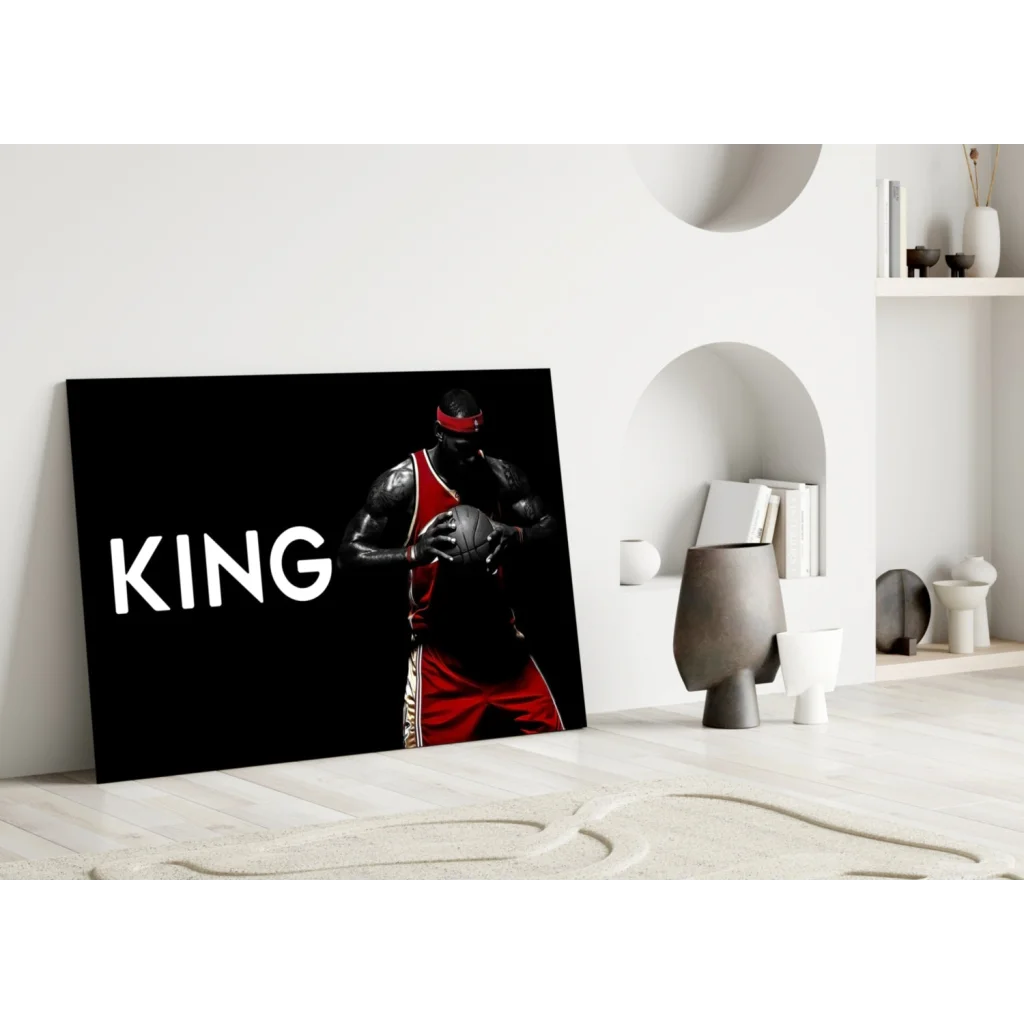 King Basketball Player Glass Wall Art Canvas Print | Modern Wall Art Decor | vintageantiquesgifts.com
