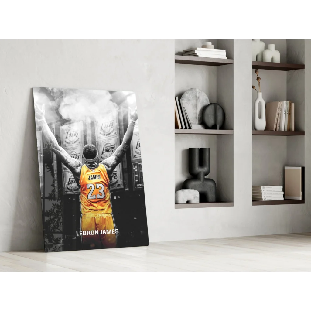 LeBron James Lakers yellow 23 jersey glass wall art poster