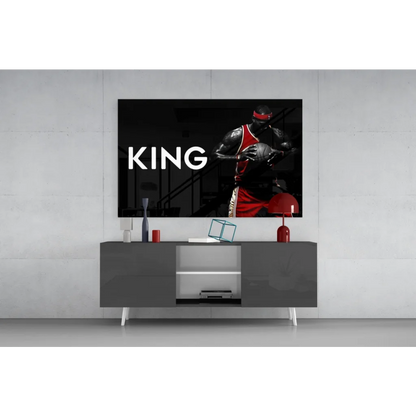 King basketball player black red poster on glass wall art