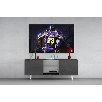 LeBron James Lakers 23 Jersey Glass Wall Art Canvas Print