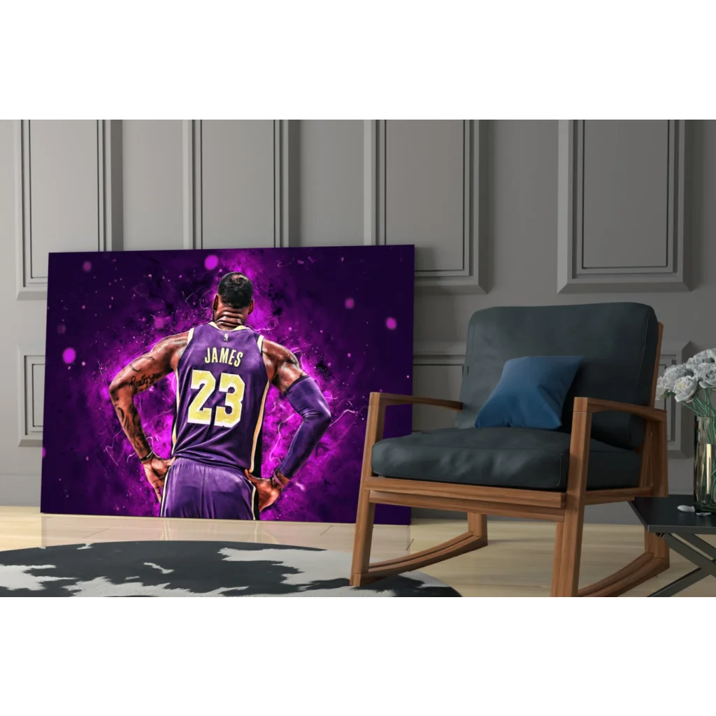 LeBron James Lakers 23 back-view canvas wall art purple print