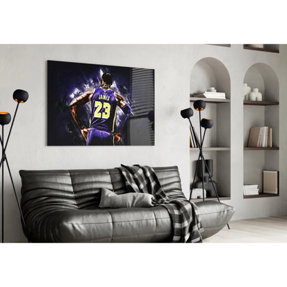LeBron James Lakers 23 Jersey Glass Wall Art Canvas Print | Contemporary Home Wall Art | vintageantiquesgifts.com