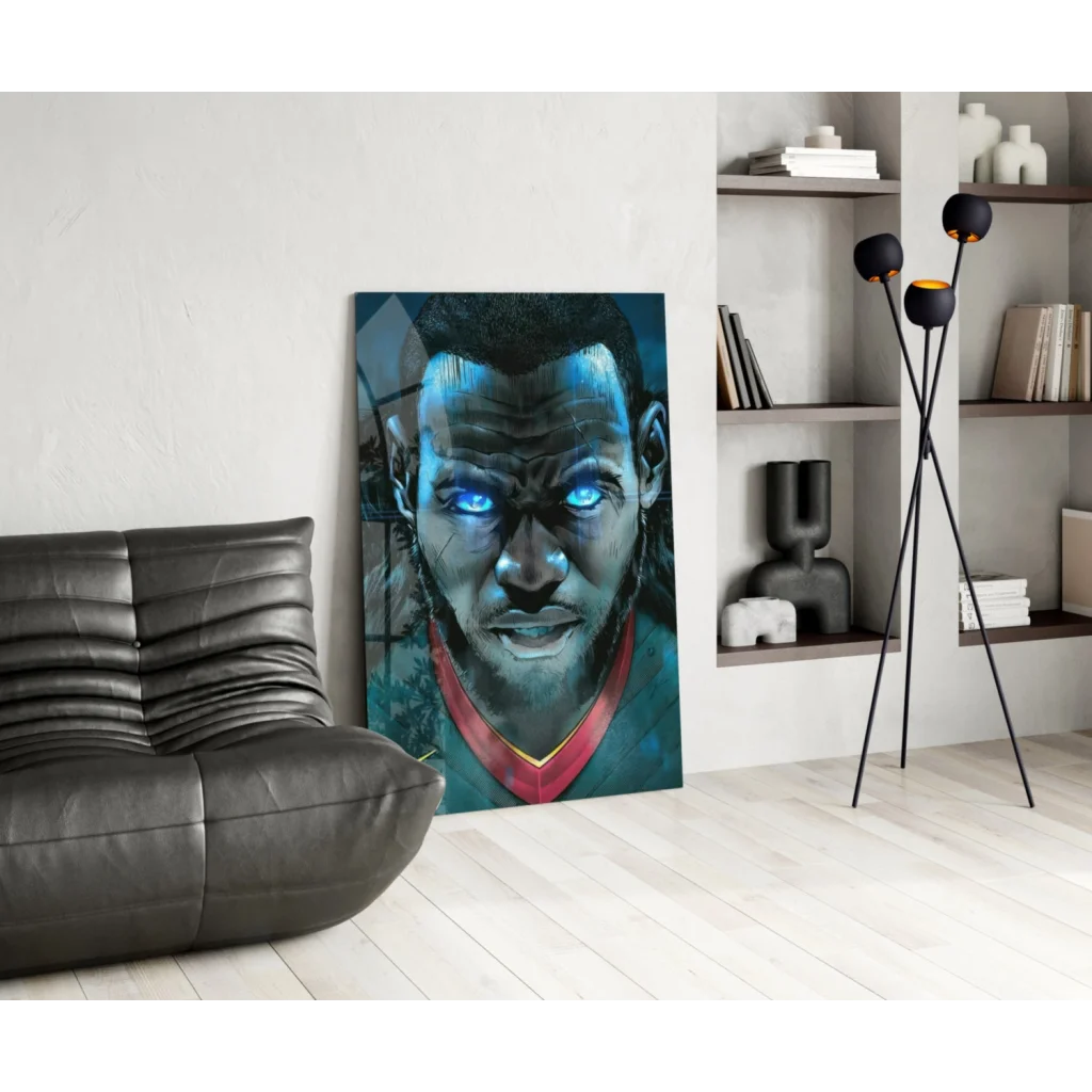 LeBron James glowing blue eyes basketball wall art canvas