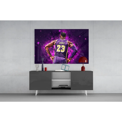 LeBron James Lakers 23 purple gold glass wall art poster
