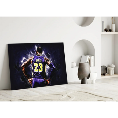 LeBron James Lakers 23 Jersey Glass Wall Art Canvas Print | Modern Wall Art Decor | vintageantiquesgifts.com