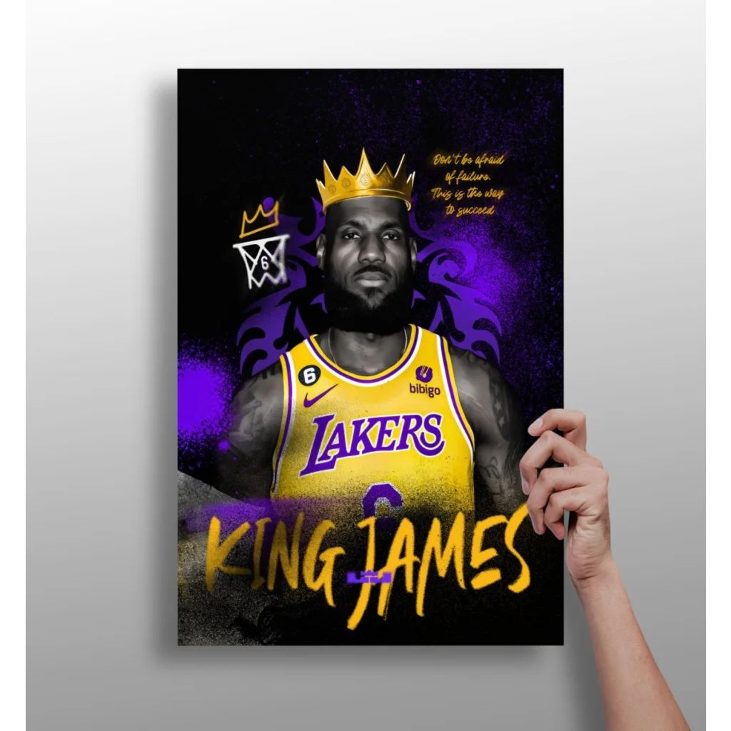 LeBron James King Lakers aluminum print in purple gold crown