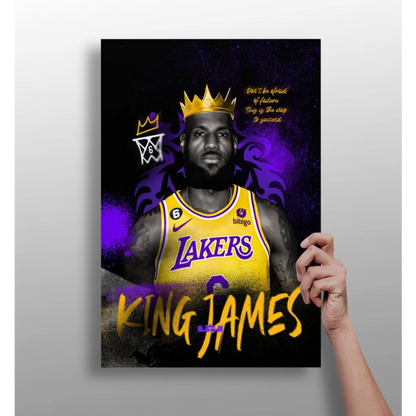 LeBron James King Lakers aluminum print in purple gold crown