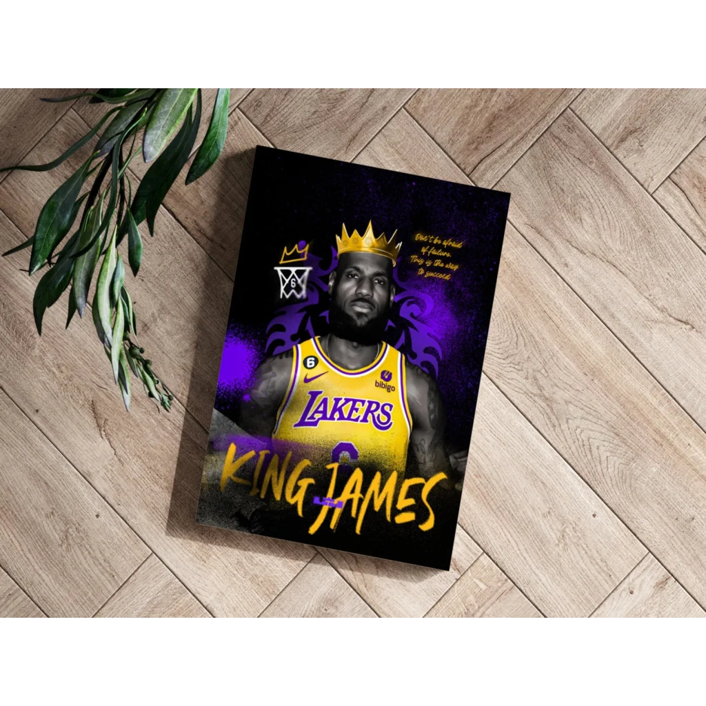 LeBron James King Lakers aluminum print set in purple gold crown