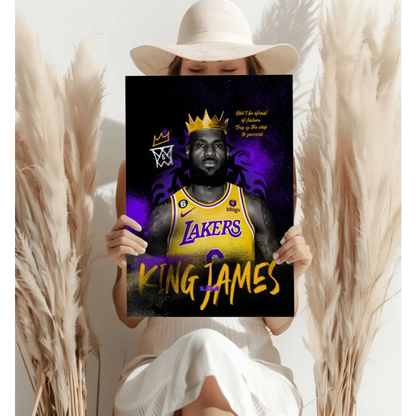 LeBron James King Lakers purple gold crown aluminum print poster