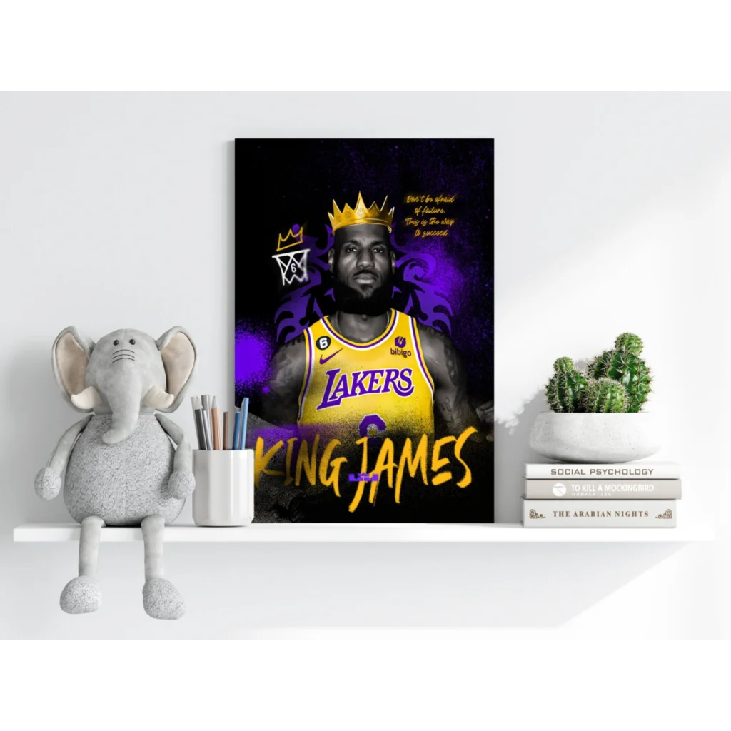 LeBron James King Lakers purple gold crown aluminum print poster