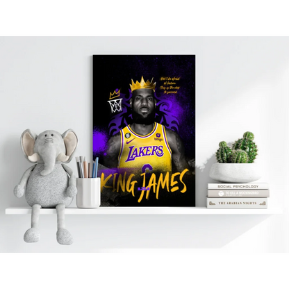LeBron James King Lakers purple gold crown aluminum print poster