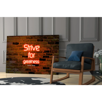 LeBron James glass wall art with strive for greatness sign