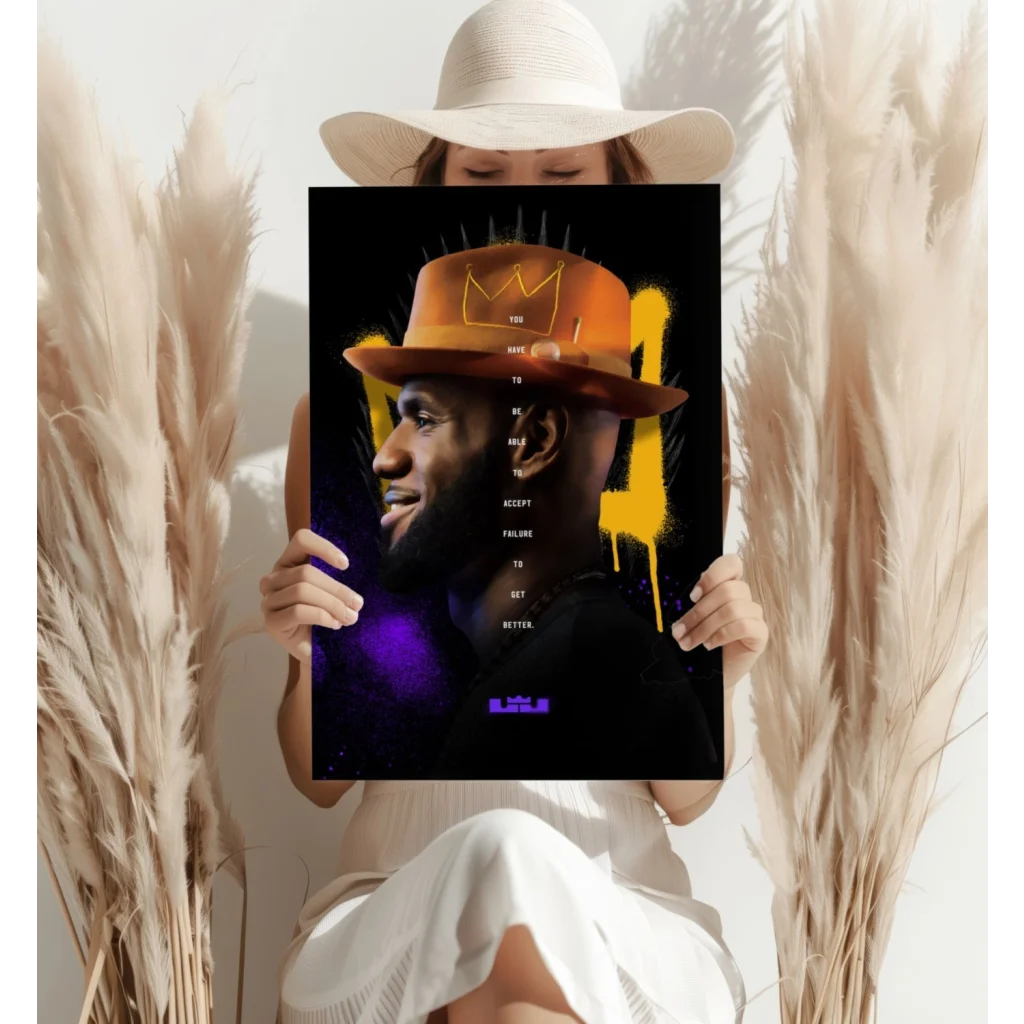 Golden leather LeBron James hat with black yellow accents and m logo