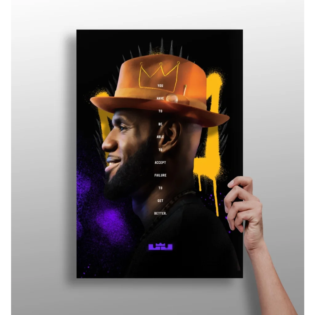 LeBron James orange crown hat with spikes on black background