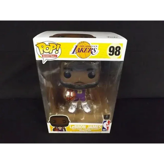 LeBron James Signed Jumbo Lakers Funko Pop Basketball Collectible showing LeBron James in Lakers uniform holding a basketball