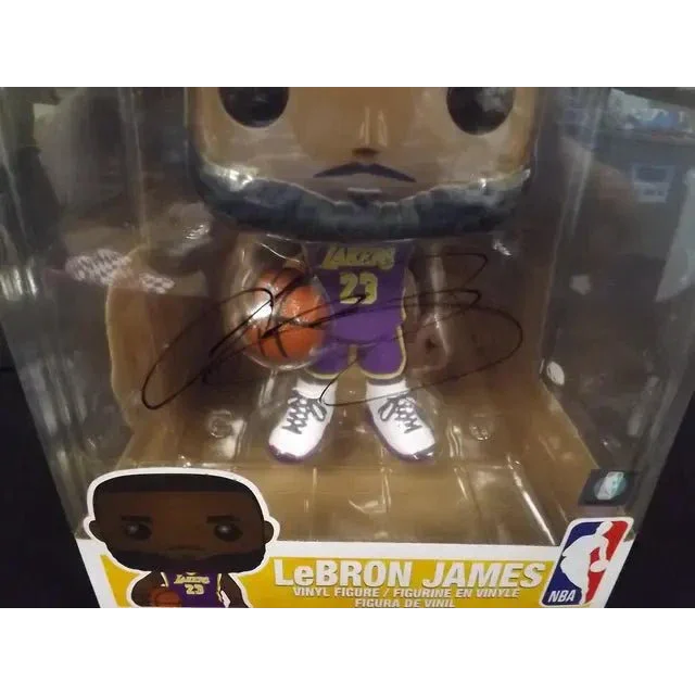 LeBron James signed jumbo Lakers Funko Pop figure with autograph on packaging