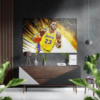 Vibrant 24x36 LeBron James Lakers poster on brushed aluminium dibond
