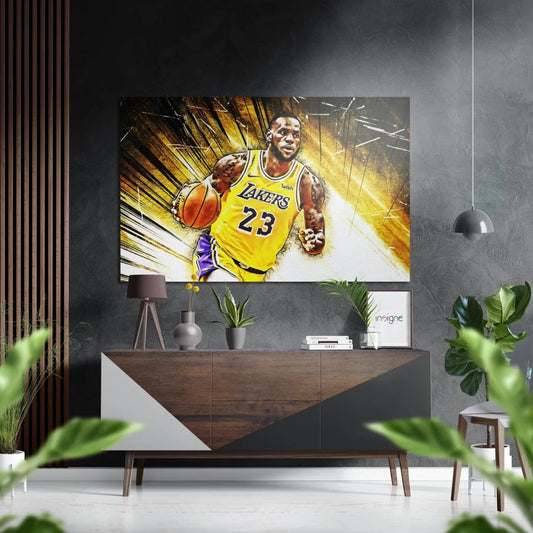 Vibrant 24x36 LeBron James Lakers poster on brushed aluminium dibond