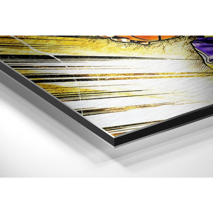 LeBron Lakers poster on brushed aluminium dibond with black gold frame and action basketball player